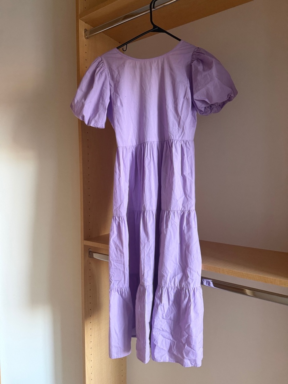 ASOS Lilac Puff-Sleeve Tiered Midi Dress